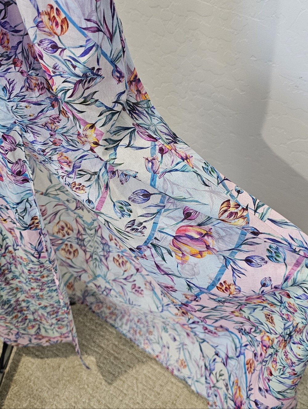 Steve Madden Lavender & Pink Floral Boho Lined Maxi Dress Thigh Slit Womens 6-8 - Picture 3 of 10